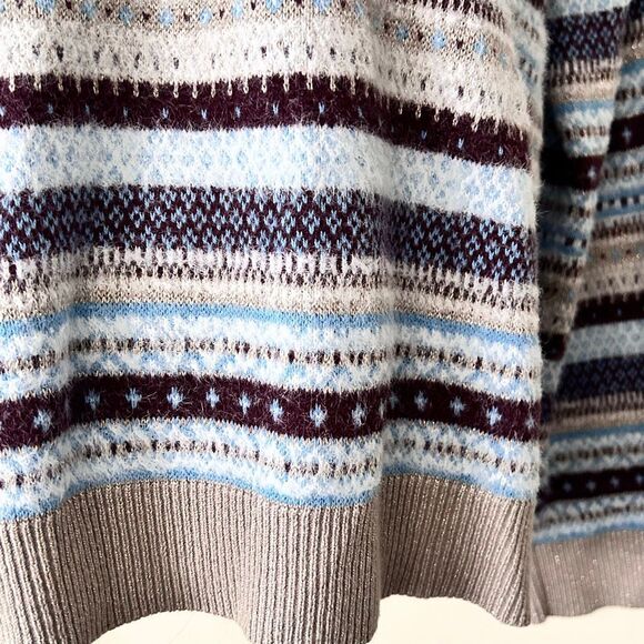 Ann Taylor Mock Neck Sweater Fair Isle Winter Blue Gray Maroon Shimmer Size M - Picture 6 of 11